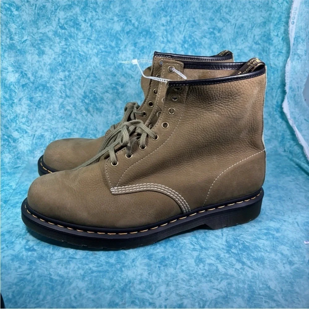 Dr. Martens Men’s Leather Olive Green High Top Suede Combat Boots Men’s Size 14